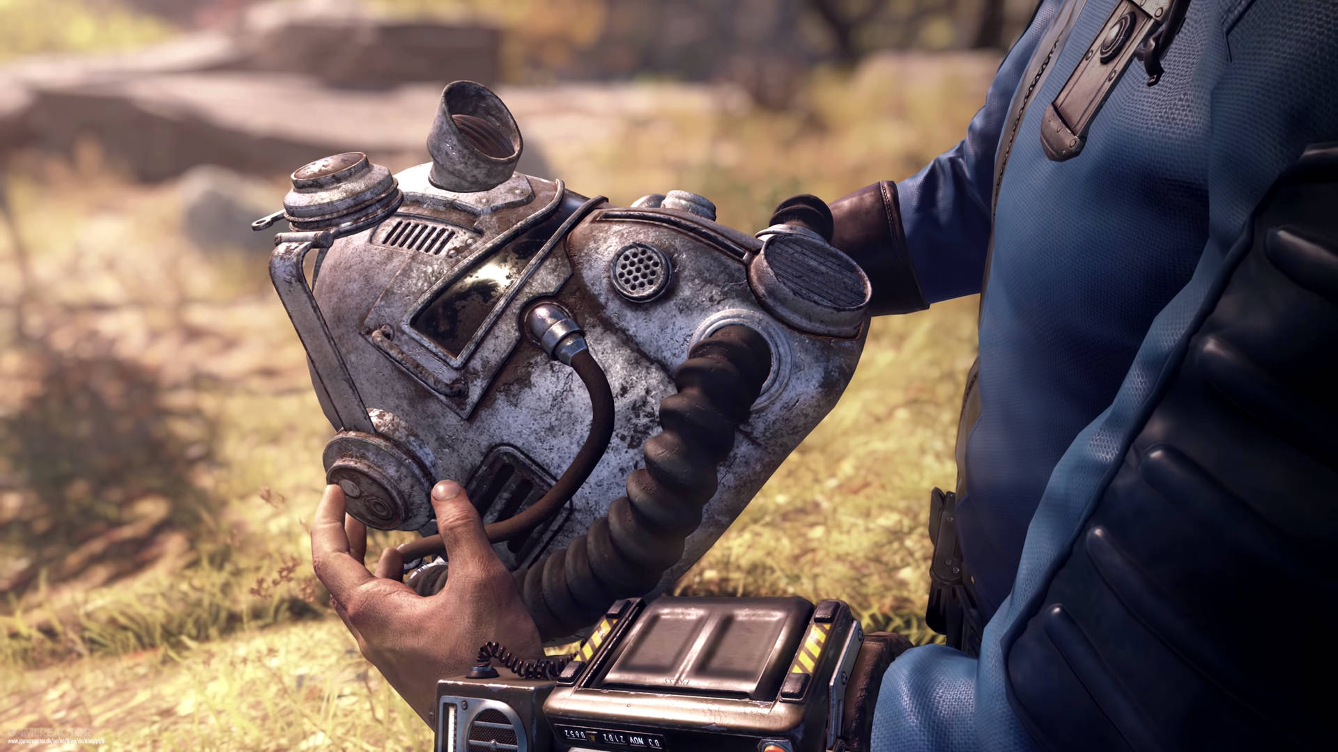 A Lone Helmet Abandoned Amidst Destruction In Fallout 76 Background