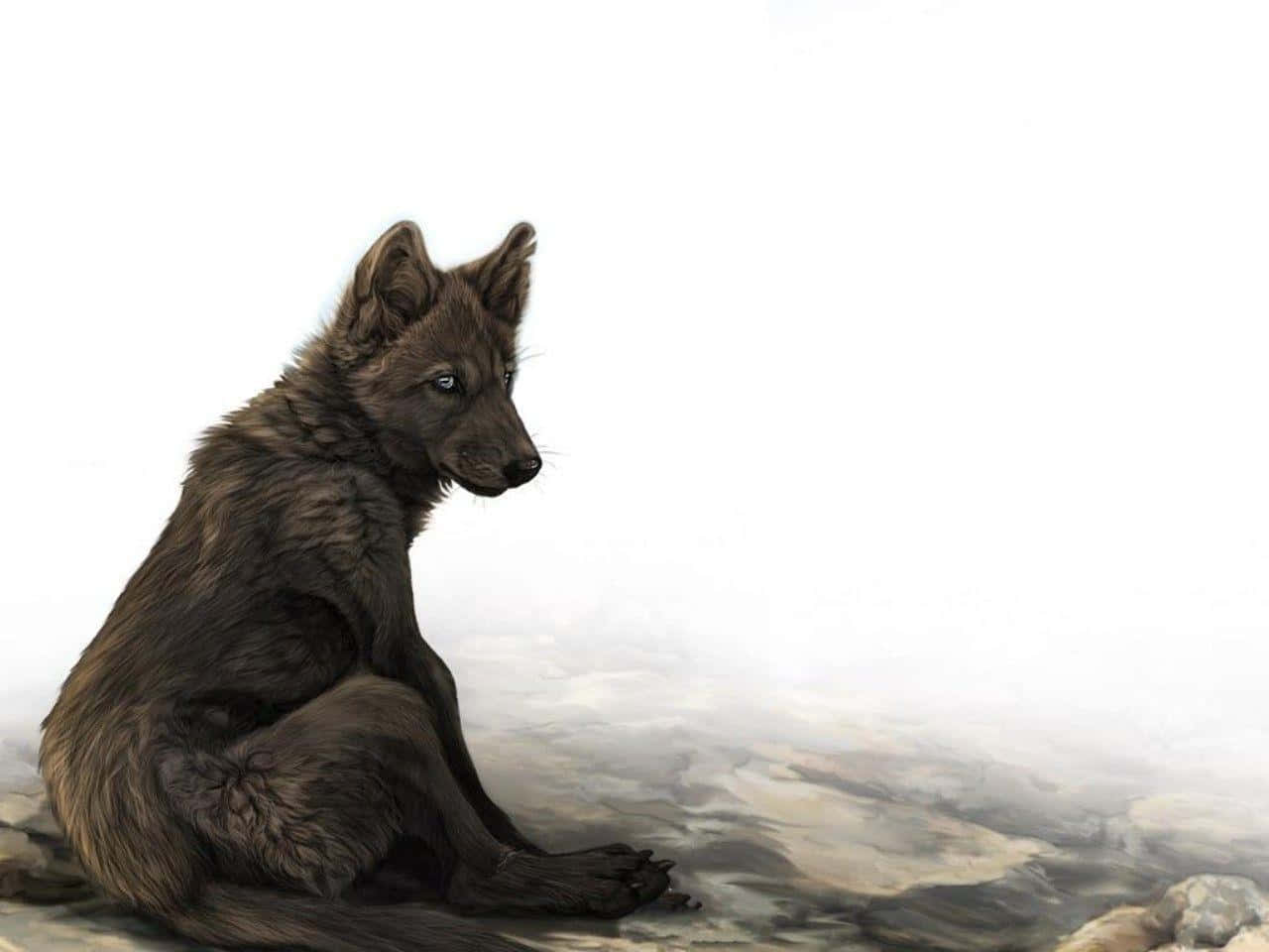 A Lone, Noble, And Beautiful Wolf Stands Against A Dark And Menacing Sky. Background