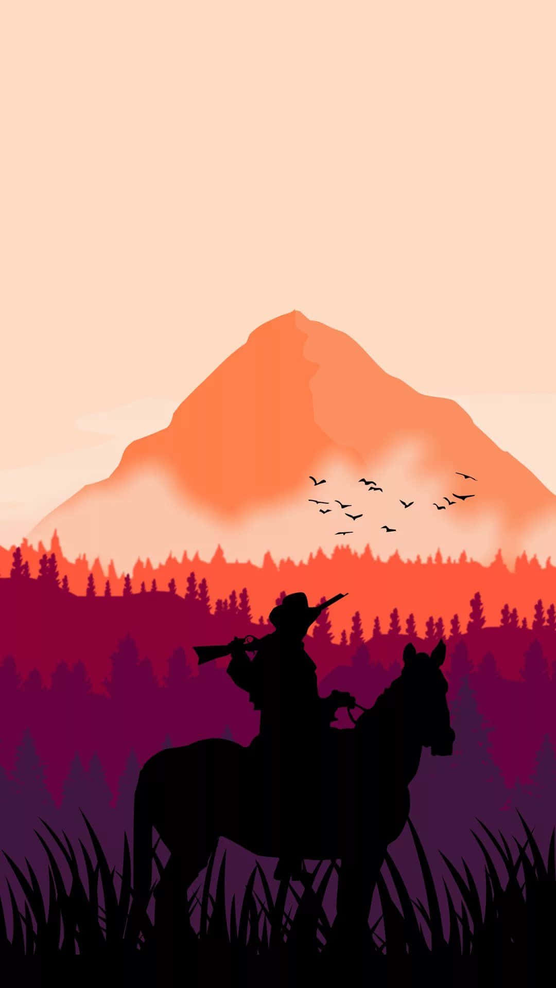 A Lone Western Cowboy Staring At The Sunset Background