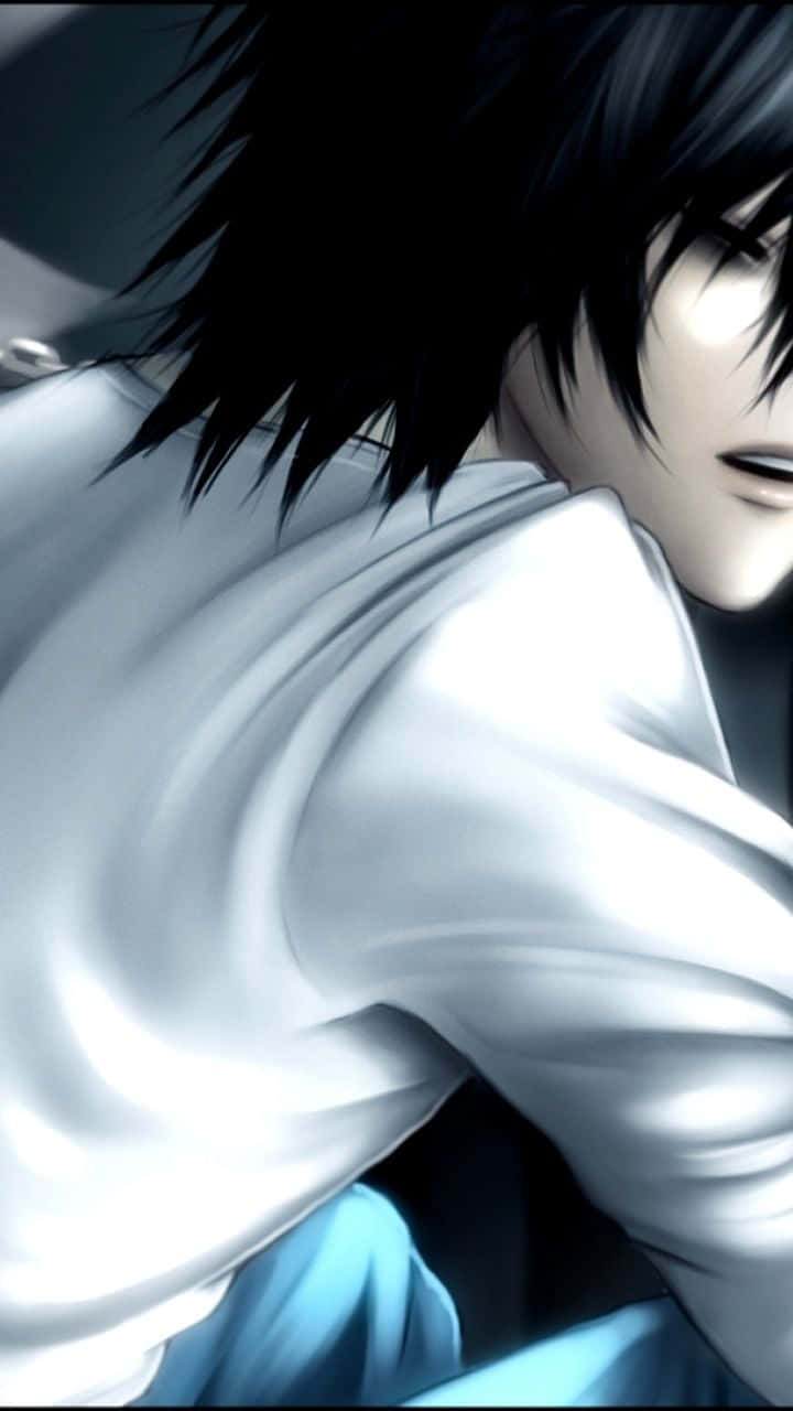 A Lonely Emo Anime Boy Stands Alone By A Desolate Shore. Background