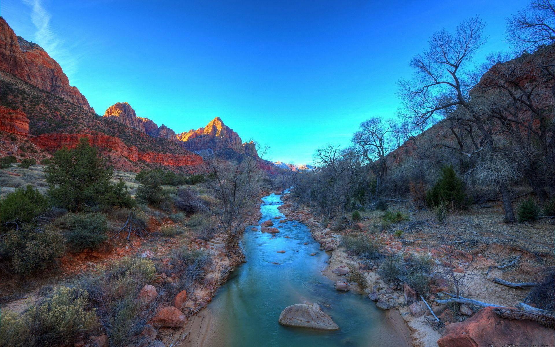 A Long Lake In Zion National Park