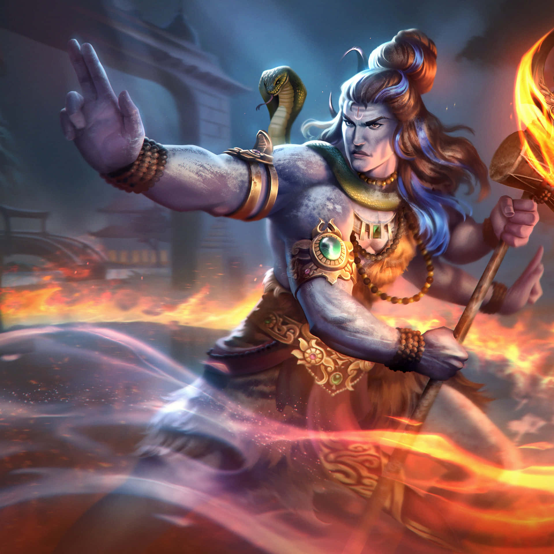 A Lord Of The Gods In A Fire Background