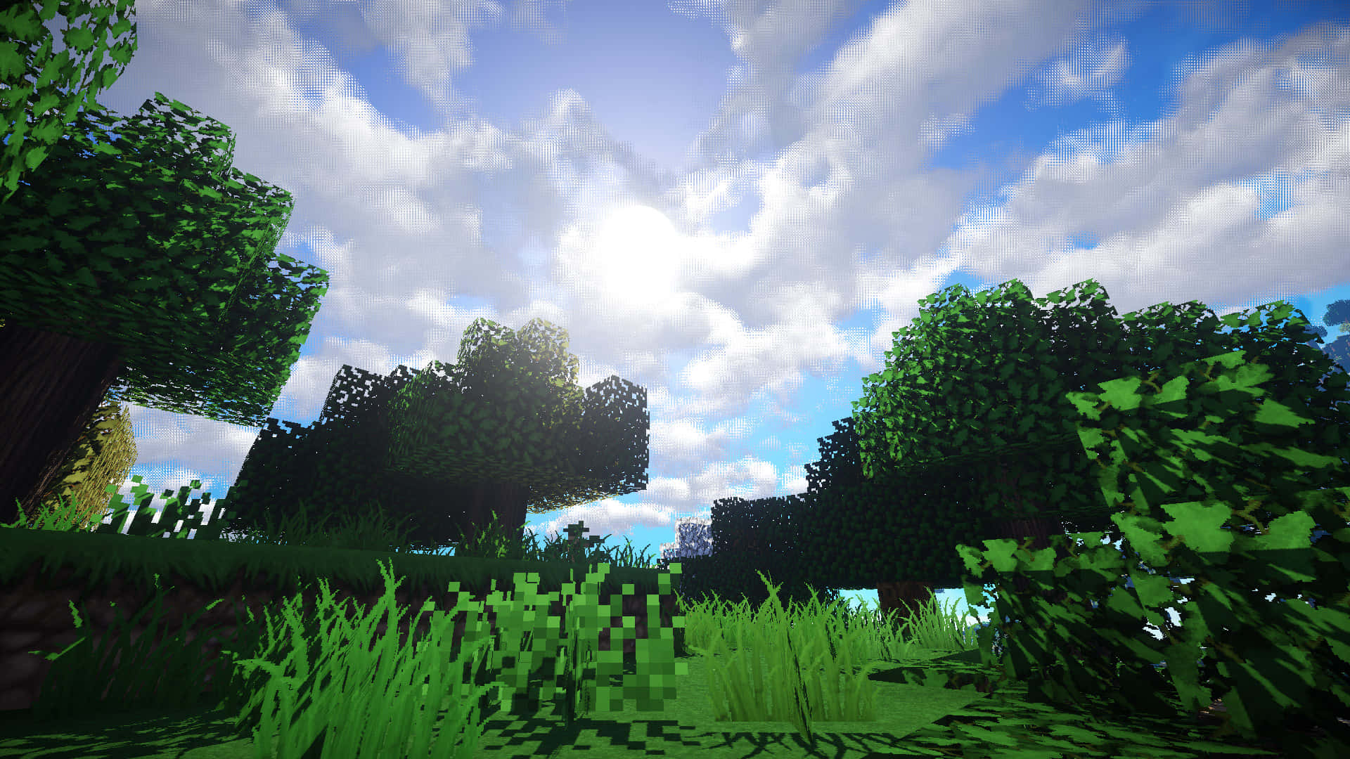 A Lush Field Of Green In The World Of Minecraft Background