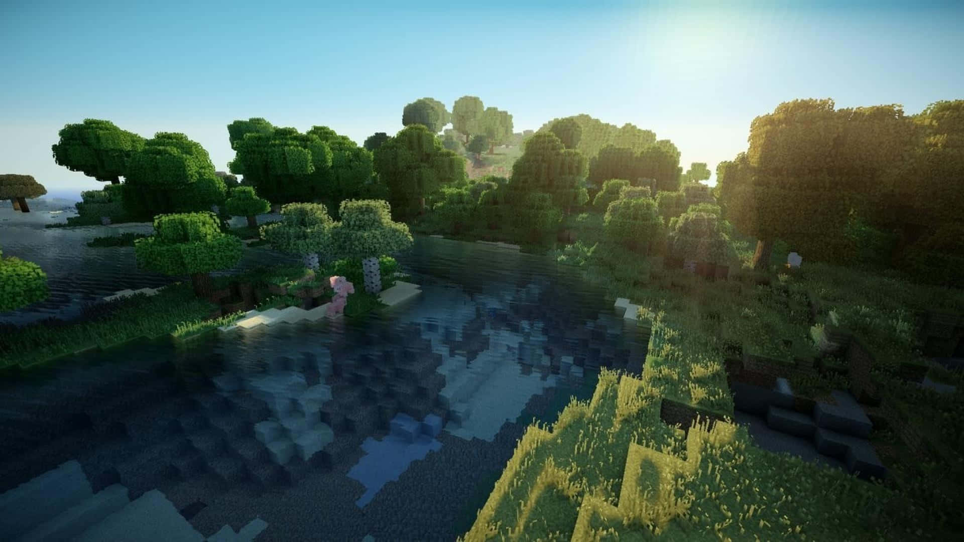 A Lush Green Grass Block In The World Of Minecraft Background
