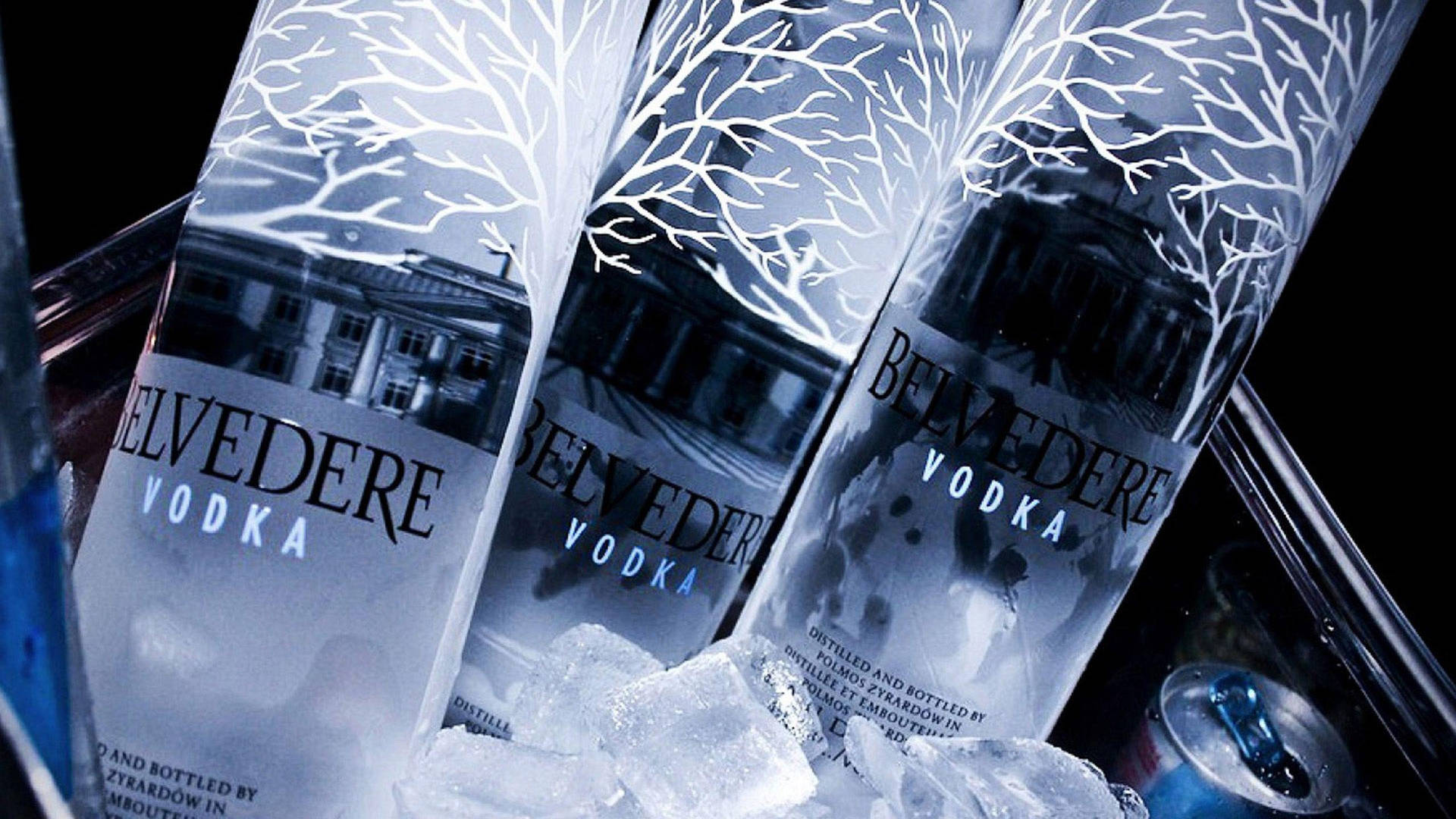 A Luxurious Taste Experience: Ice Cold Belvedere Vodka Bottles Background