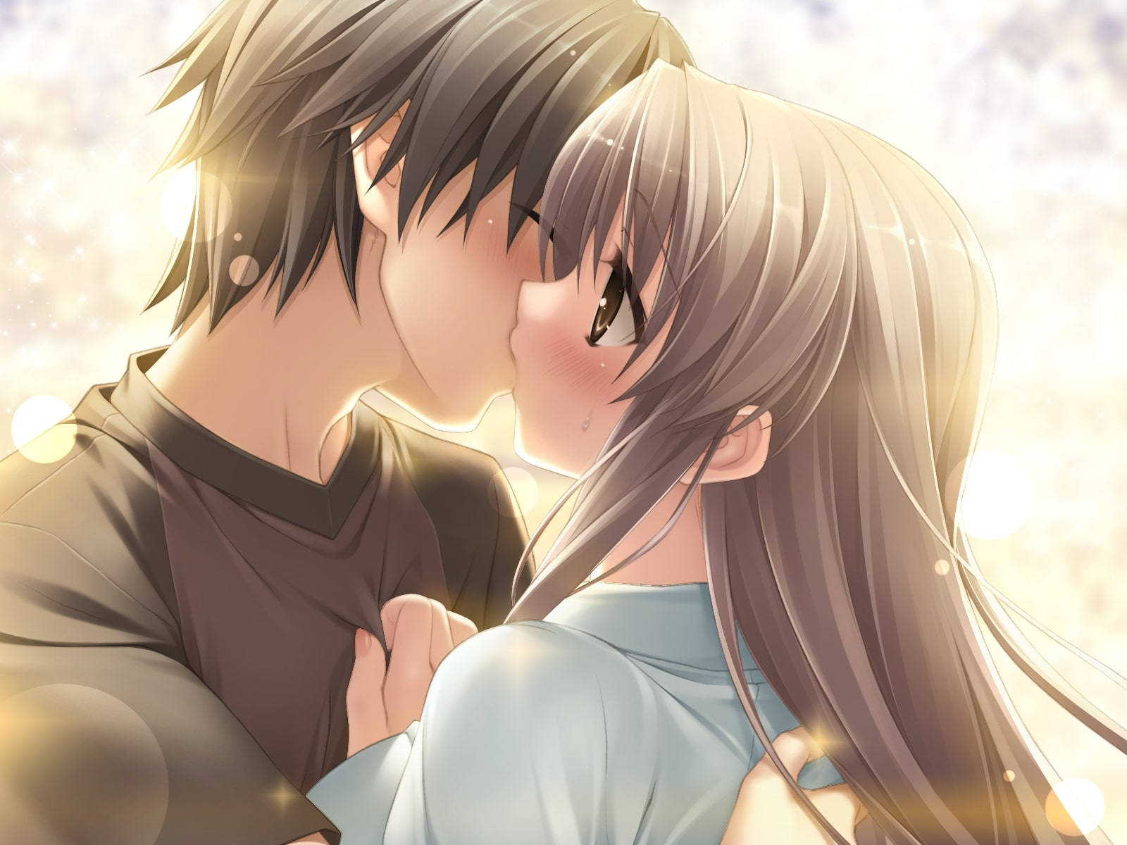 A Magical And Romantic Anime Couple Kiss Background