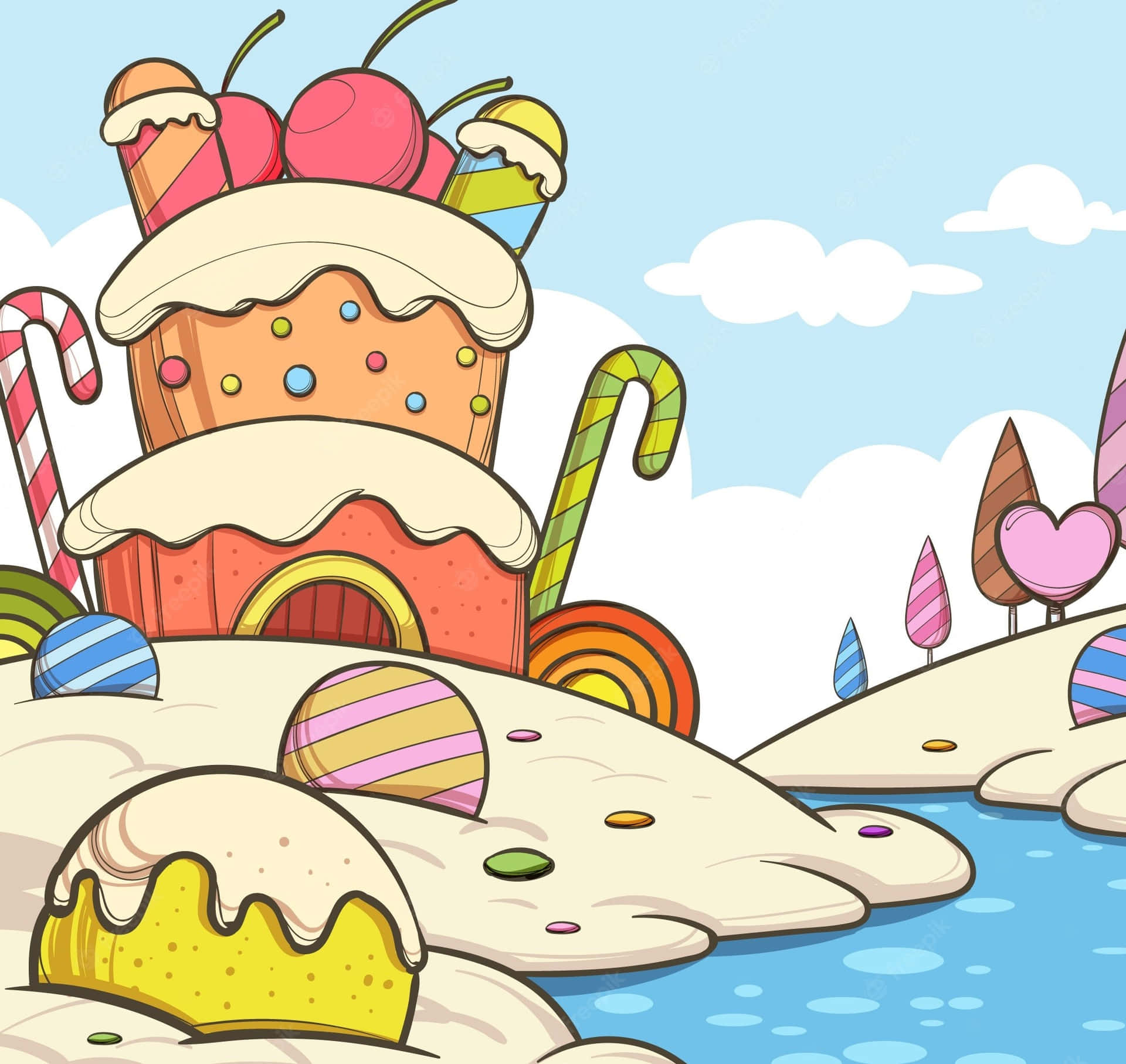 A Magical Journey Through Candy Land Background