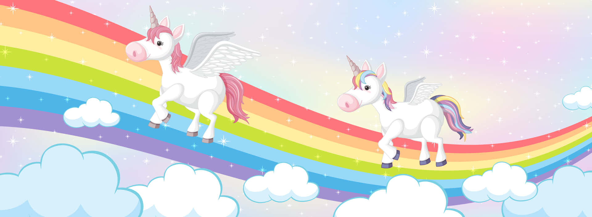 A Magical Pastel Unicorn Looks Out On A Vibrant Landscape. Background