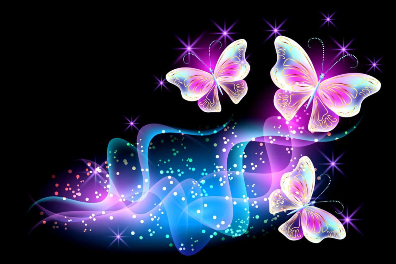 A Magical Pink Glitter Butterfly Flutters Through The Air. Background