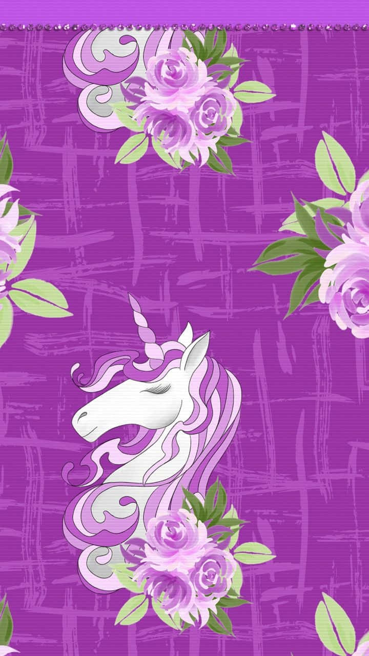 A Magical Purple Unicorn Stands In A Field Of Purple And Pink Blossoms Background