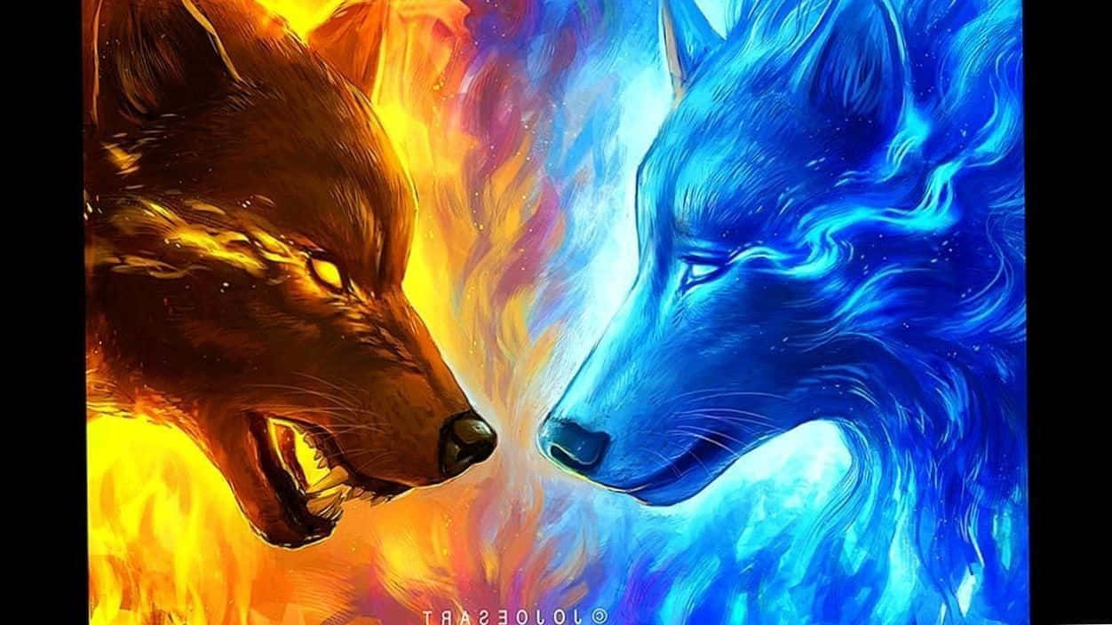 A Magnificent Fire And Ice Wolf, Symbol Of Strength And Wisdom Background