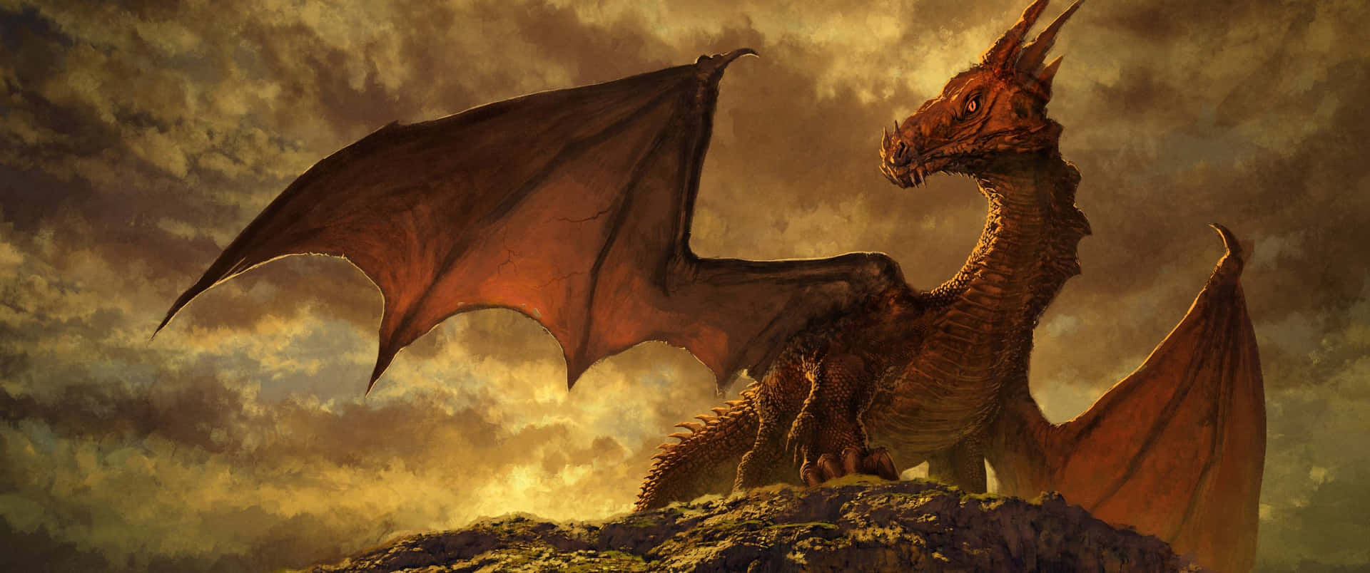 A Magnificent Green And Gold Dragon Rising Background