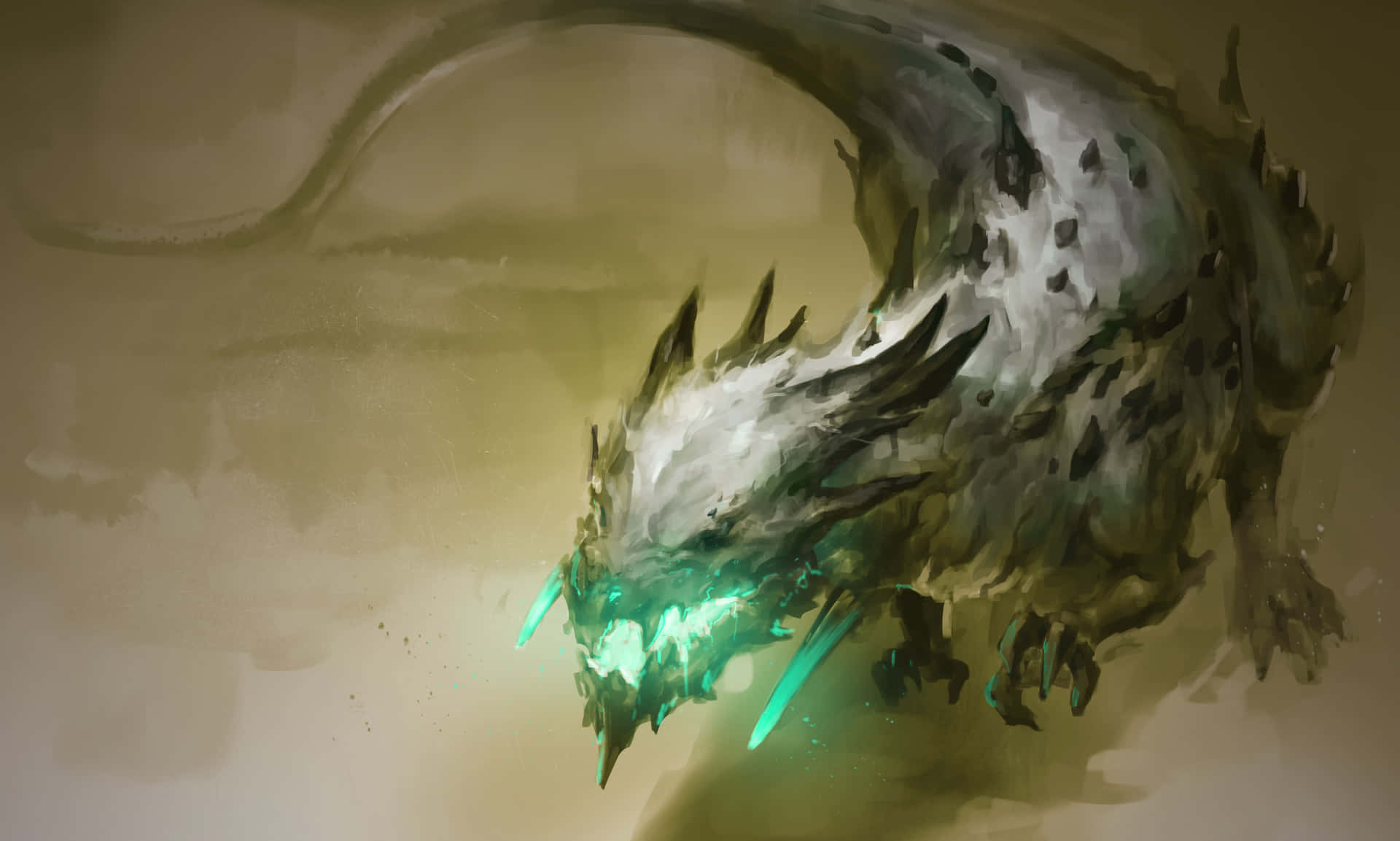 A Magnificent Mythical Dragon Descends From The Sky Background