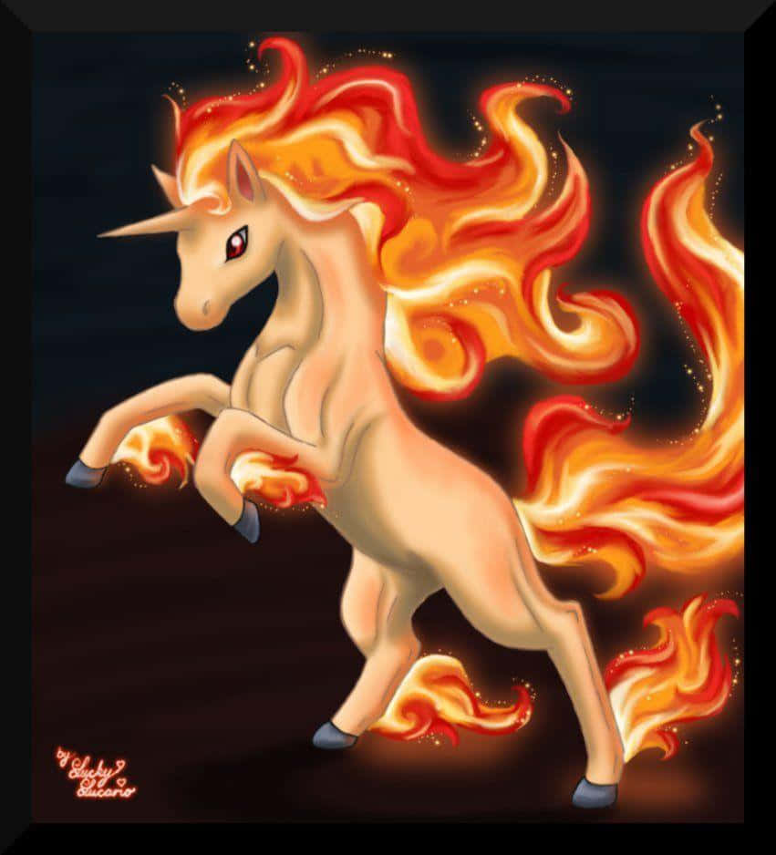 A Magnificent Rapidash Galloping With Blazing Flames In The Wild