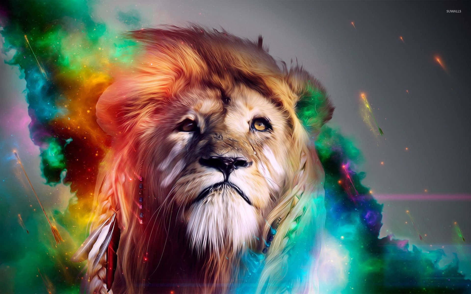 A Majestic Abstract Lion With Golden Mane And Tail. Background