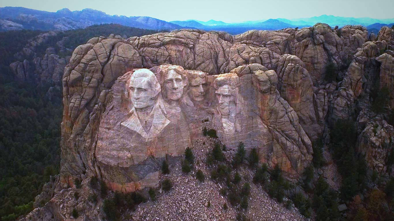 A Majestic Aerial View Of Mount Rushmore Background