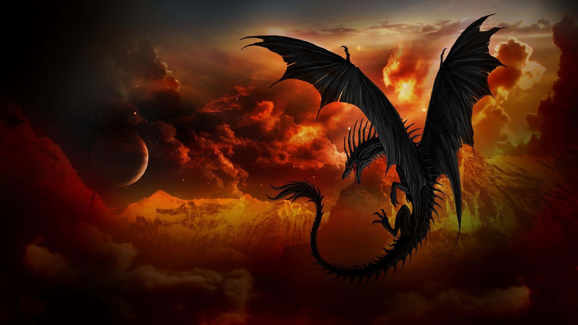 A Majestic, Awe-inspiring Dragon Blazing Through The Sky Background