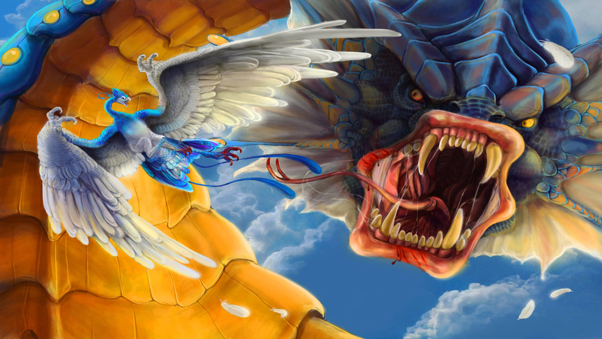 A Majestic Encounter Between Realistic Altaria And Gyarados Background