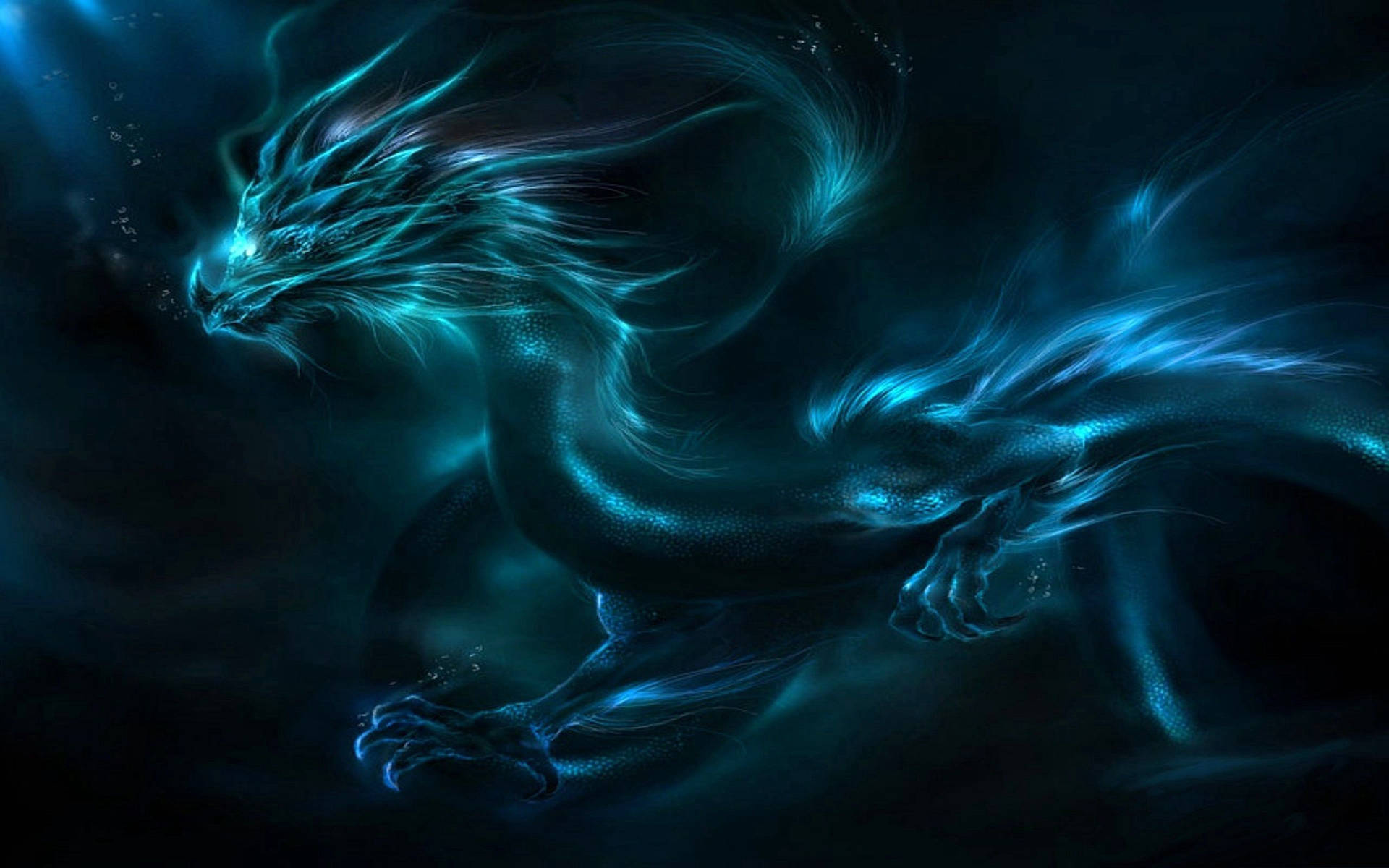 A Majestic Glowing Blue Dragon With Glowing Eyes Background