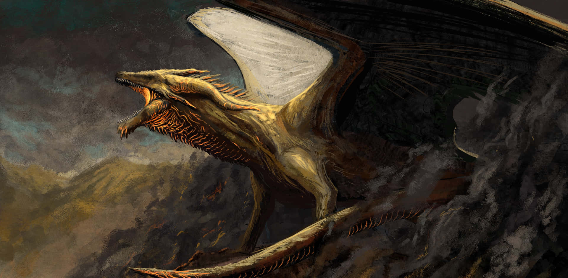 A Majestic Mythical Dragon Soaring Through The Clouds Background