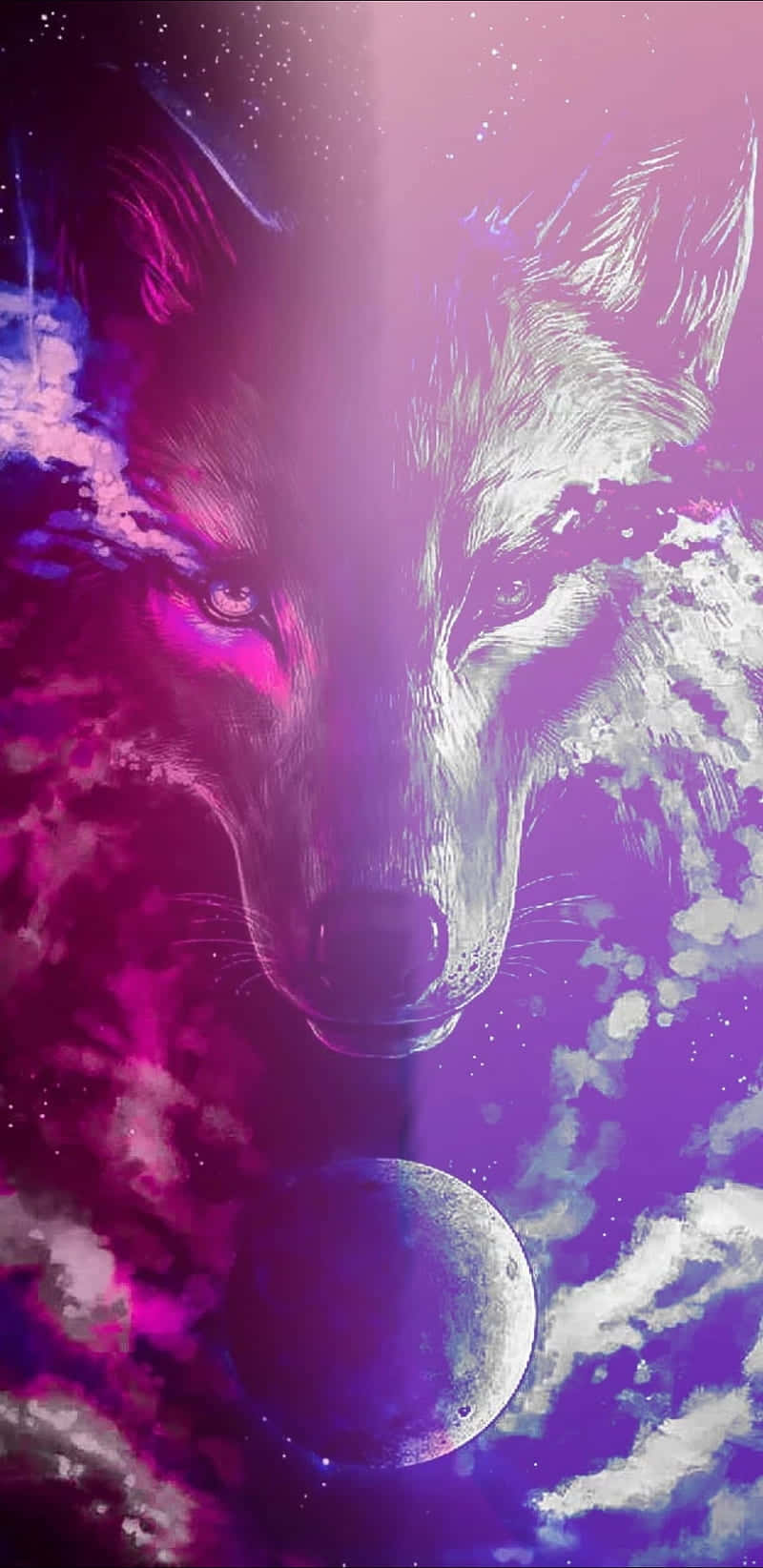 A Majestic Pink Wolf Under The Magical Northern Lights Background
