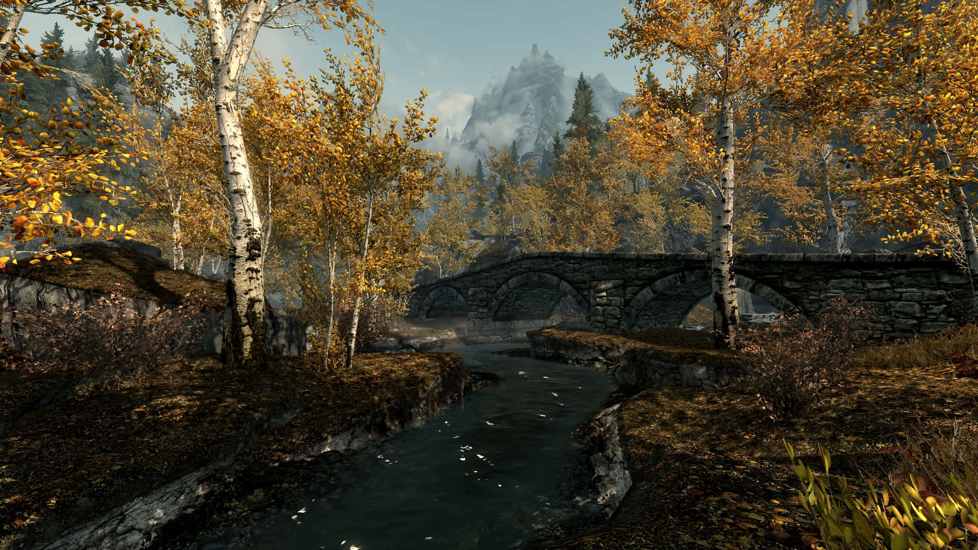 A Majestic View Of The Elder Scrolls' Skyrim Landscape Background