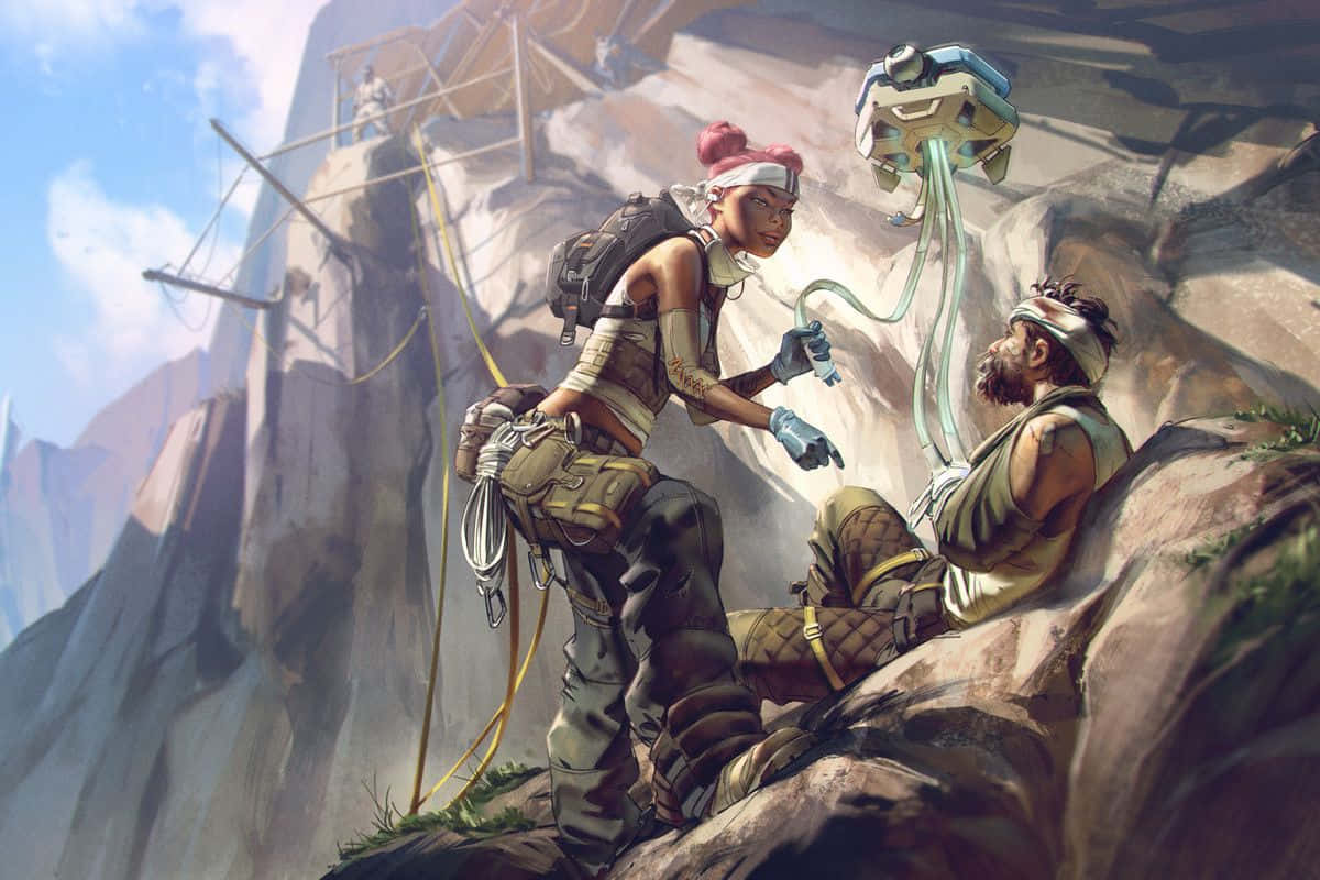 A Man And Woman Are On A Rock With A Rope Background