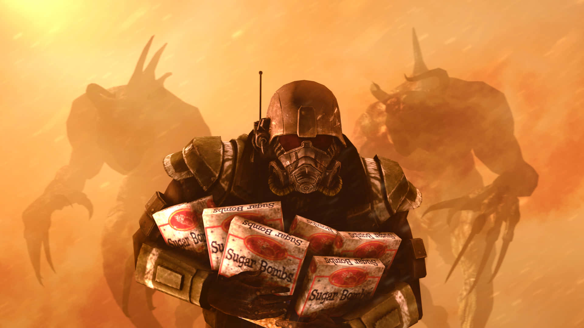 A Man Holding A Bag Of Chips In Front Of A Fire Background