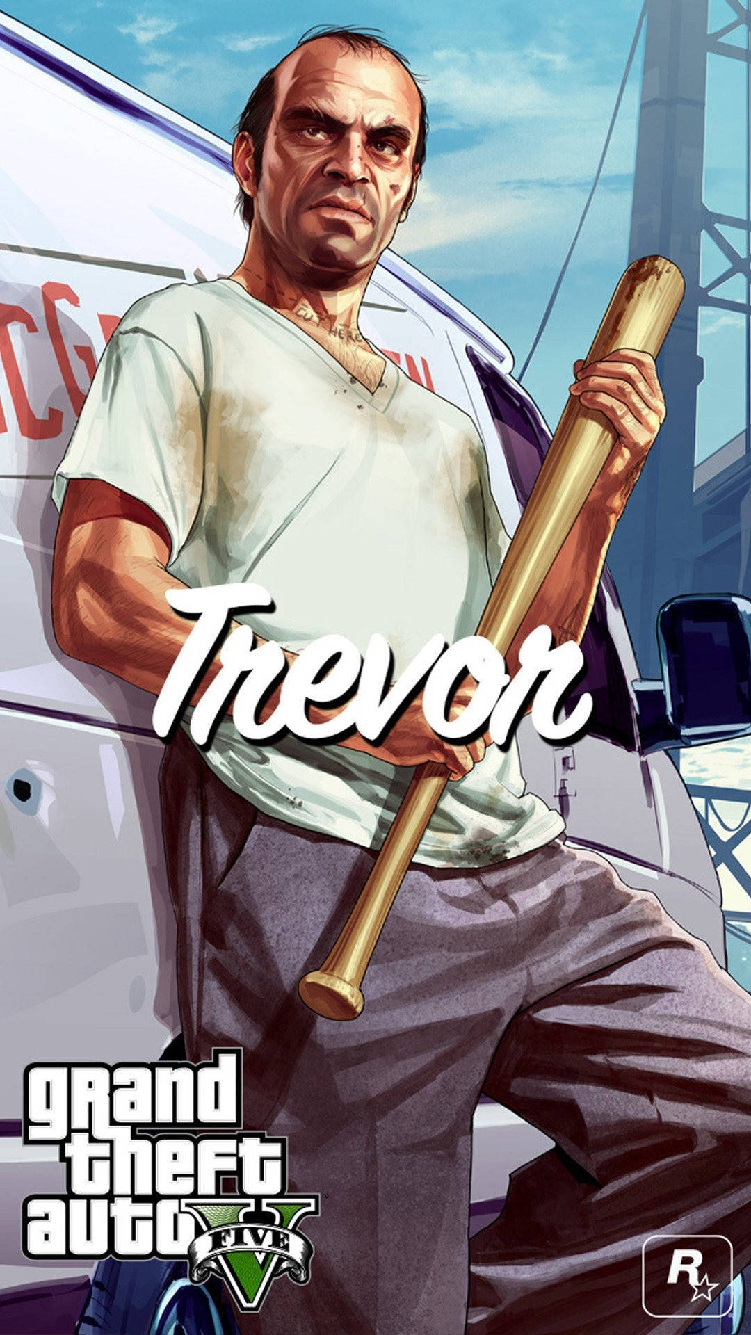 A Man Holding A Baseball Bat In Front Of A Van Background