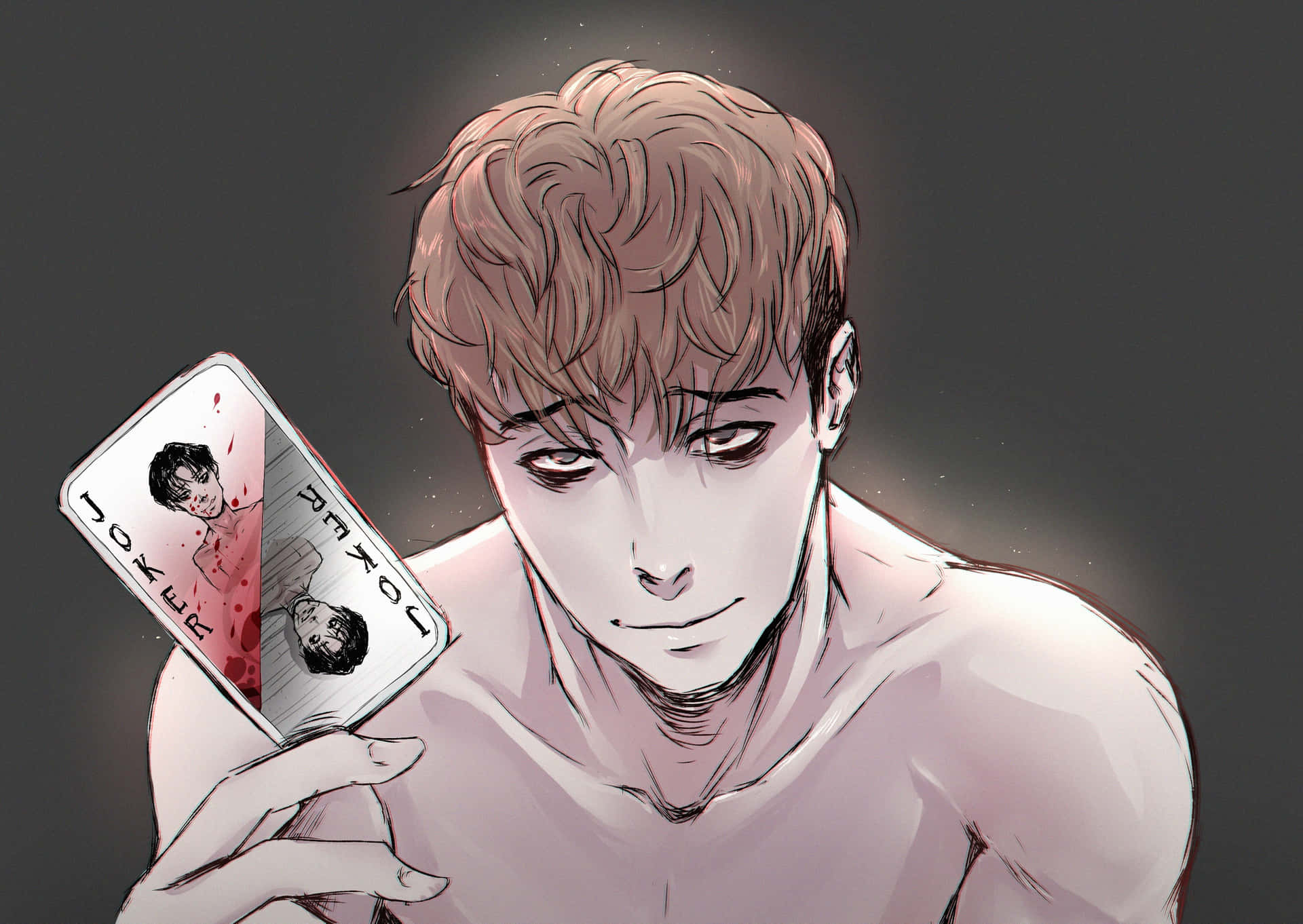 A Man Holding A Card While Holding His Shirt Up Background