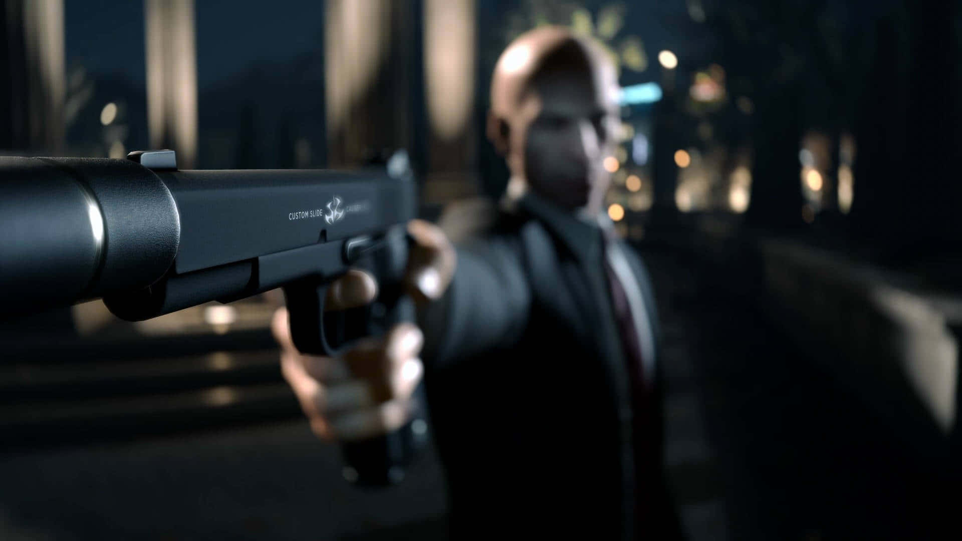 A Man Holding A Gun In A Dark Night Background