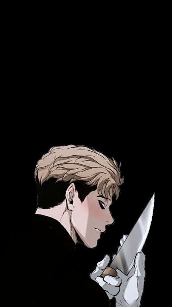 A Man Holding A Knife In His Hand Background