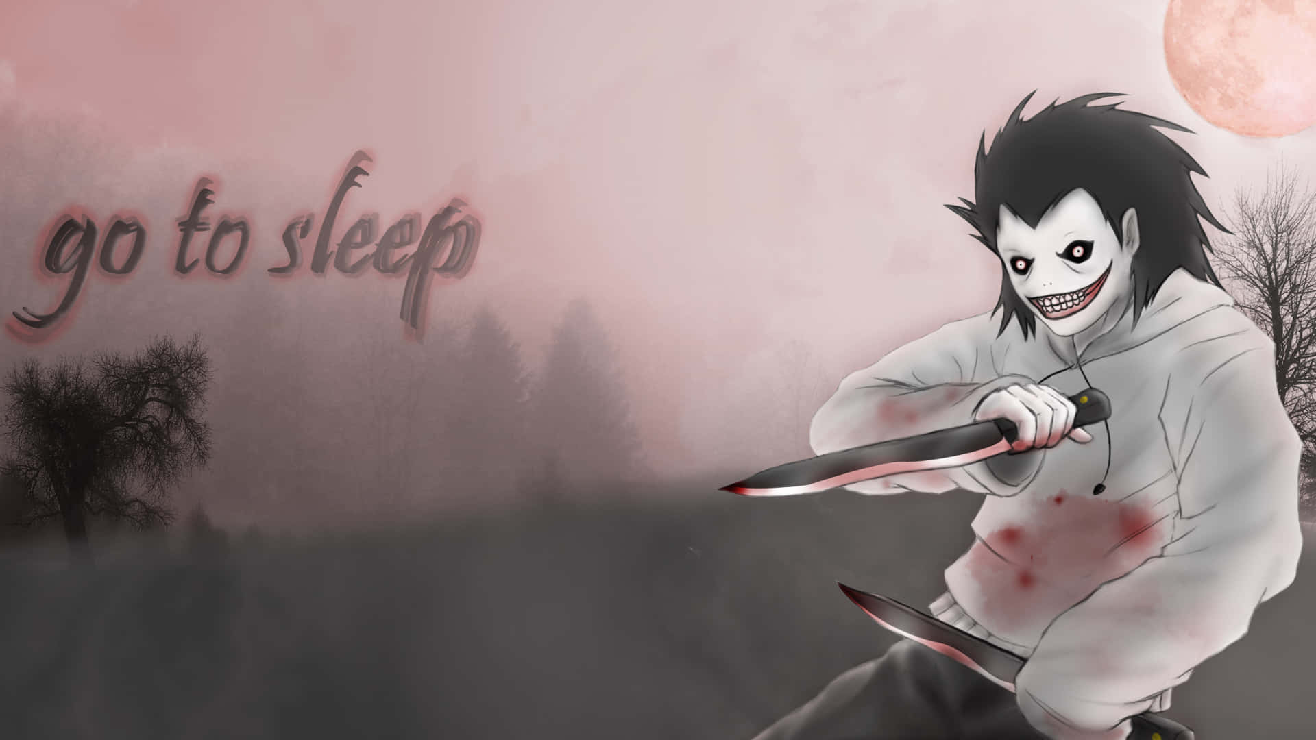 A Man Holding A Knife With The Words Go To Sleep Background