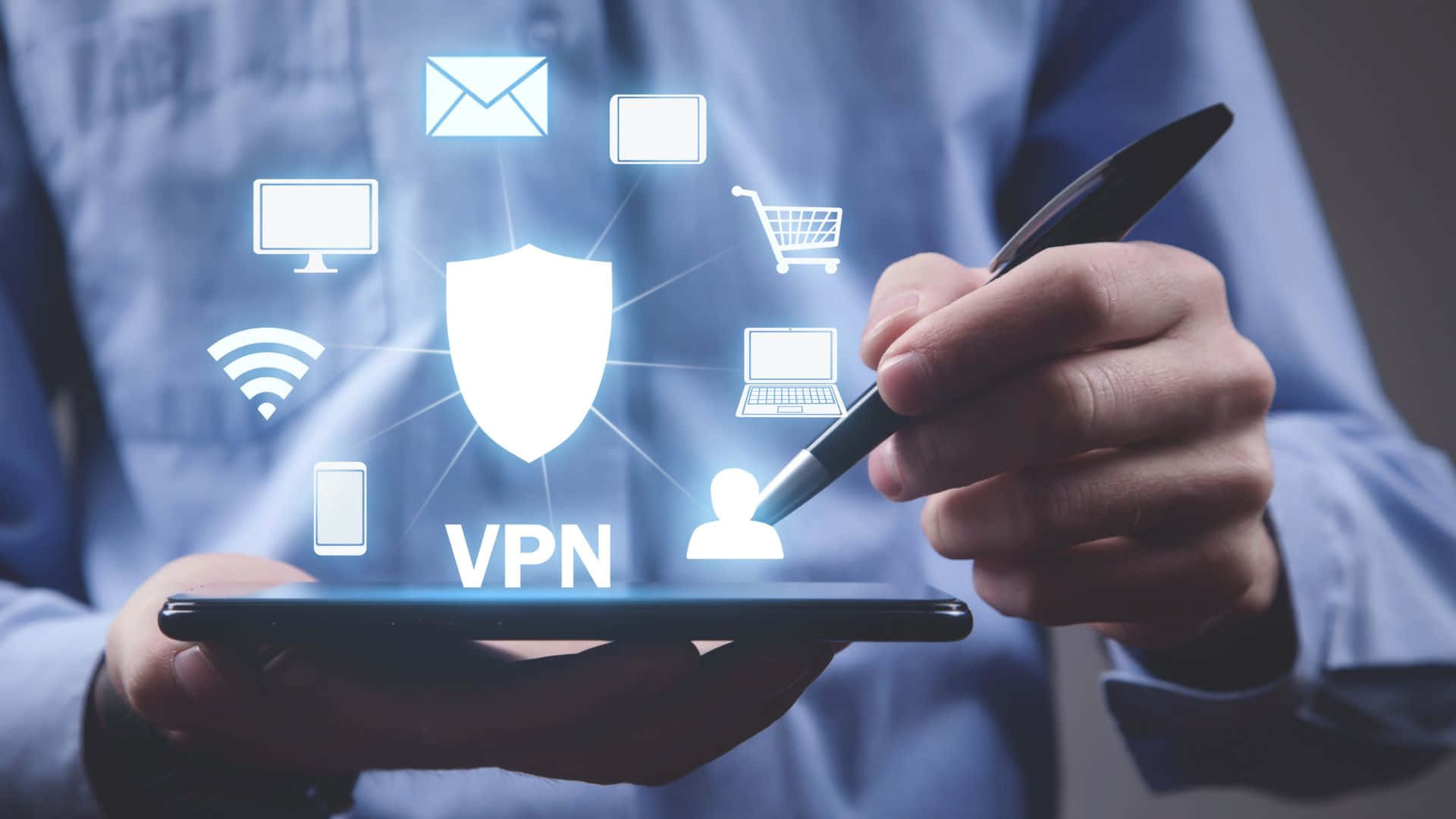 A Man Holding A Phone With A Vpn Icon On It