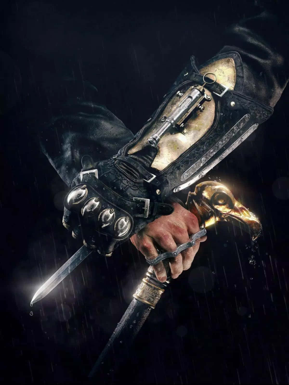 A Man Holding A Sword In The Rain Background