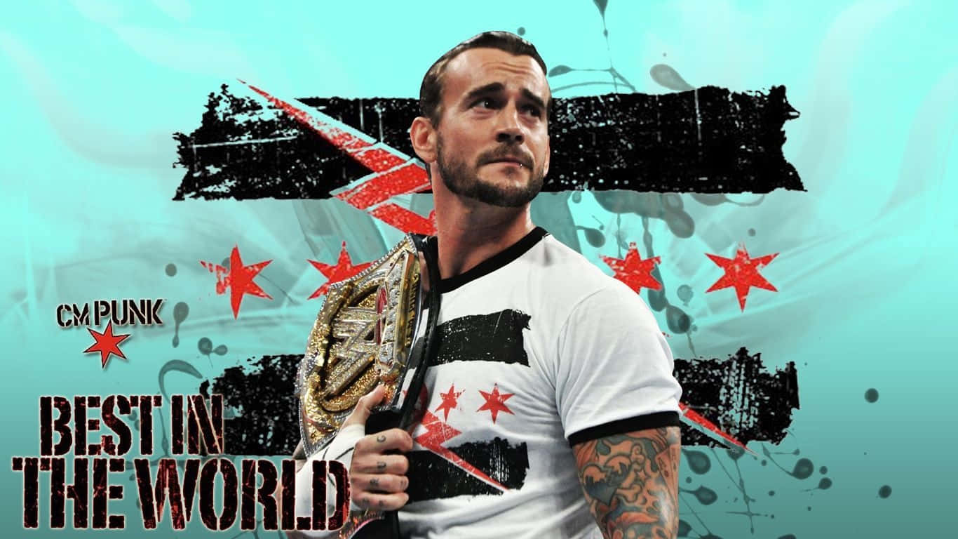 A Man Holding A Wrestling Belt With The Words Best In The World Background