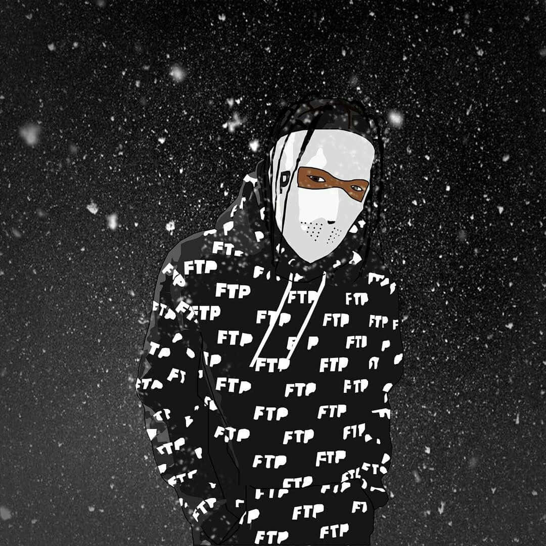 A Man In A Black And White Hoodie Standing In The Snow