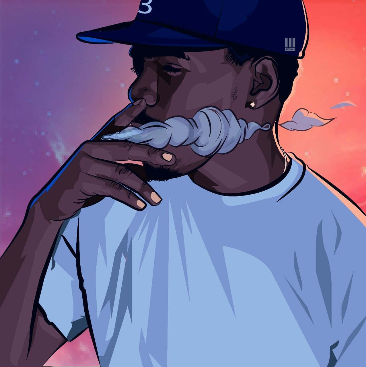 A Man In A Blue Cap Smoking A Cigarette