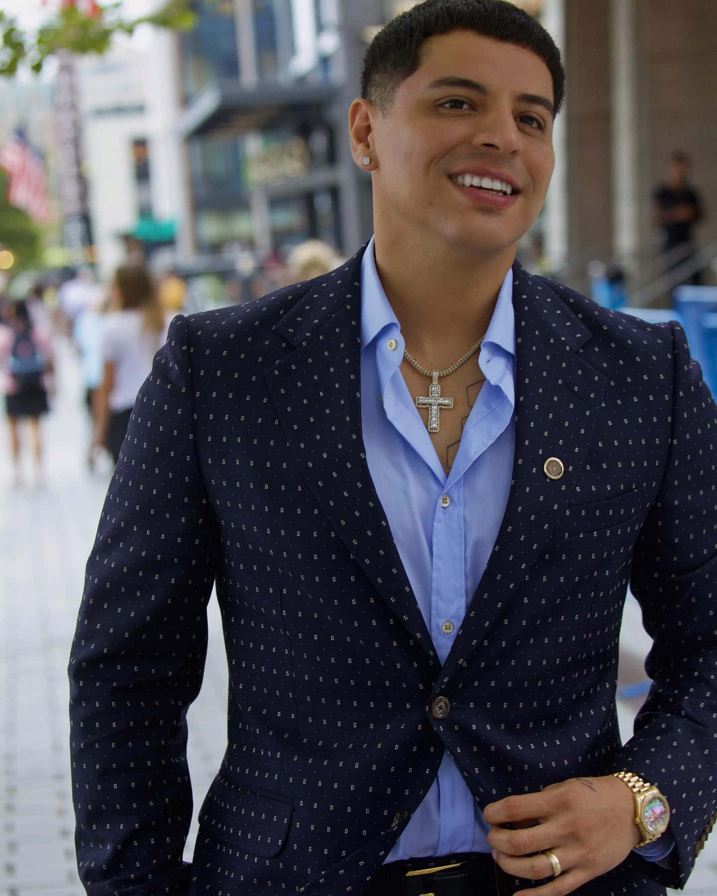 A Man In A Blue Suit And A Blue Shirt Background