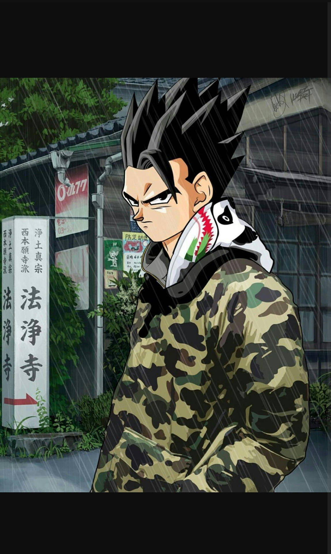 A Man In A Camouflage Jacket Is Standing Outside Background