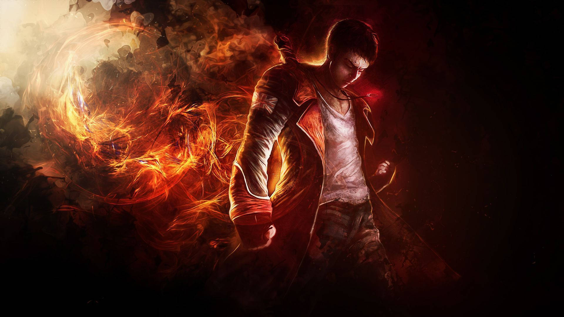 A Man In A Coat And A Fire Background Background
