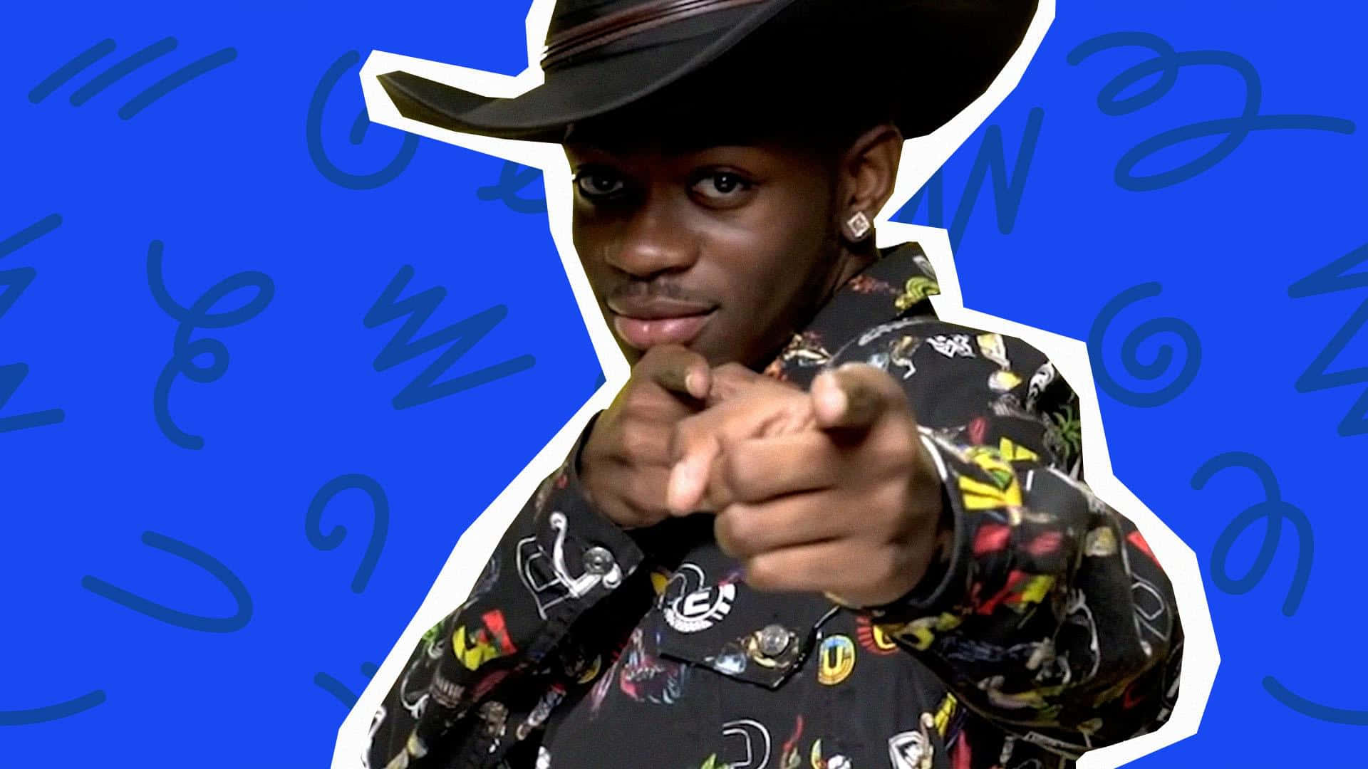 A Man In A Cowboy Hat Pointing At Something Background