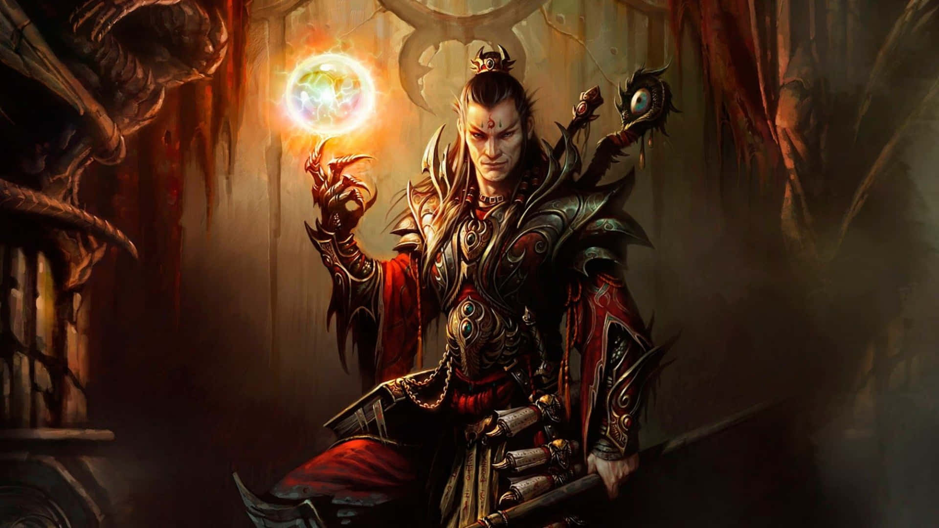 A Man In A Dark Room Holding A Candle Background
