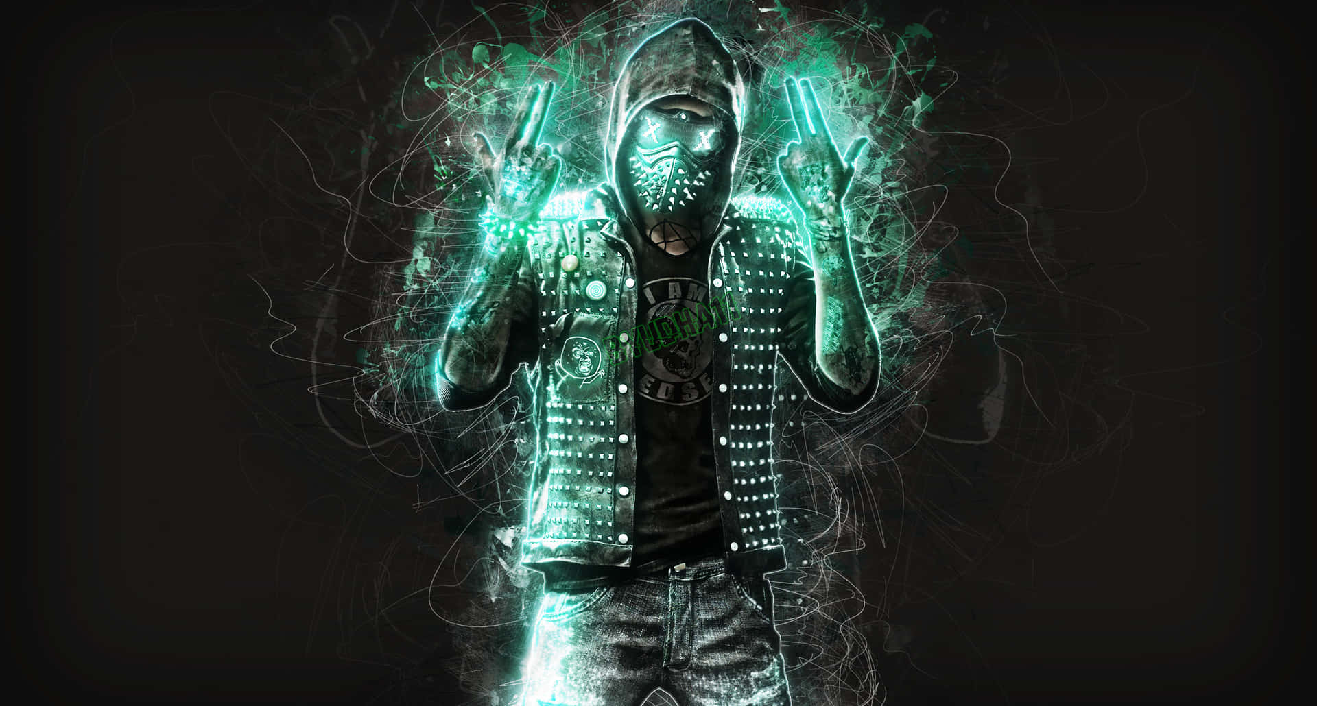 A Man In A Green Hoodie Holding A Green Light Background
