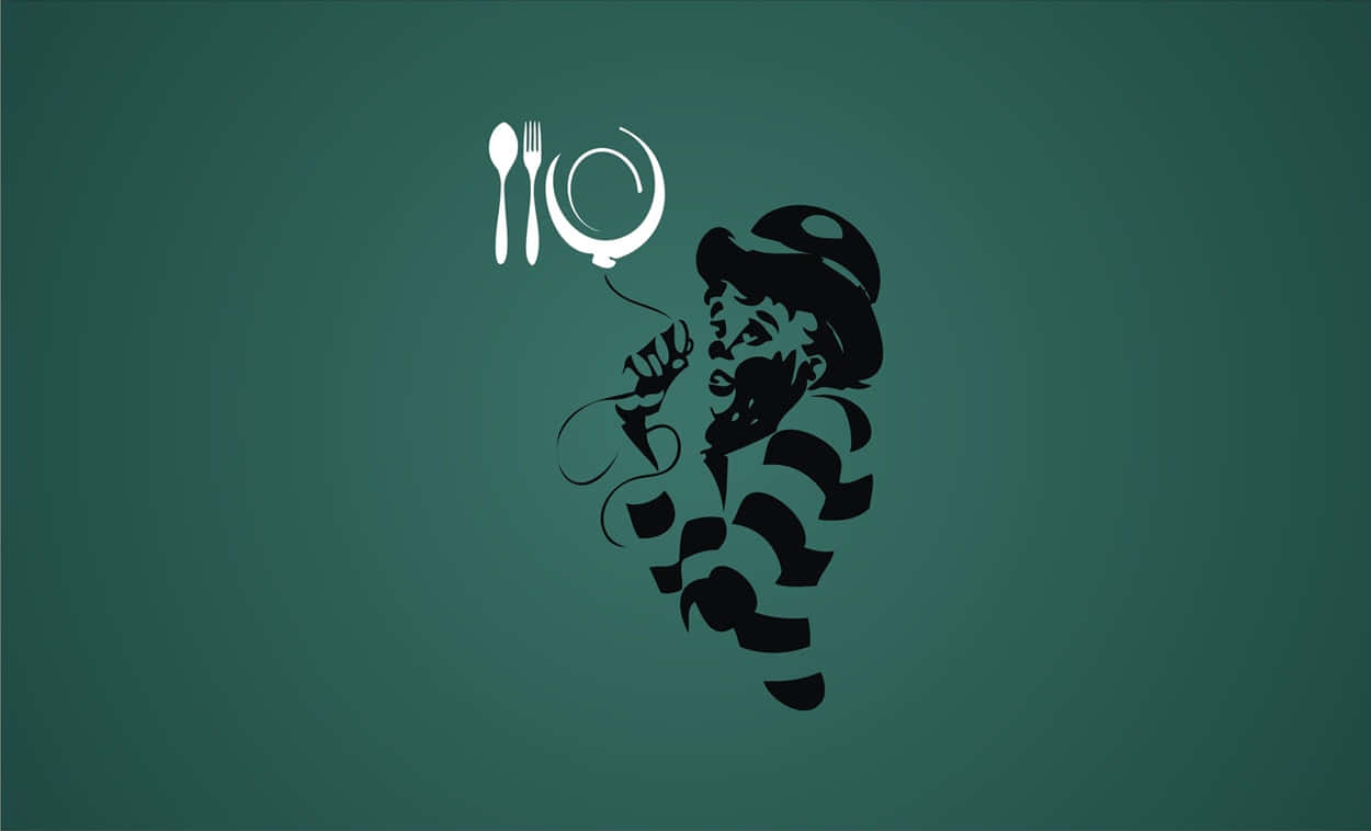 A Man In A Hat Is Holding A Fork And Knife Background