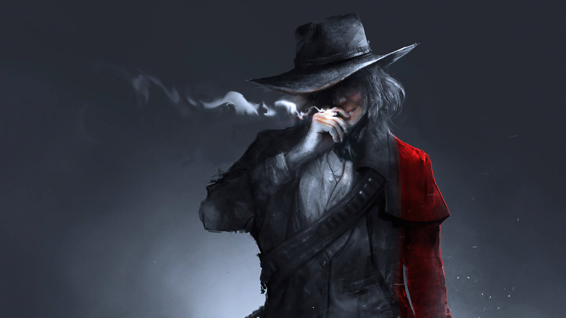 A Man In A Hat Smoking A Cigarette Background