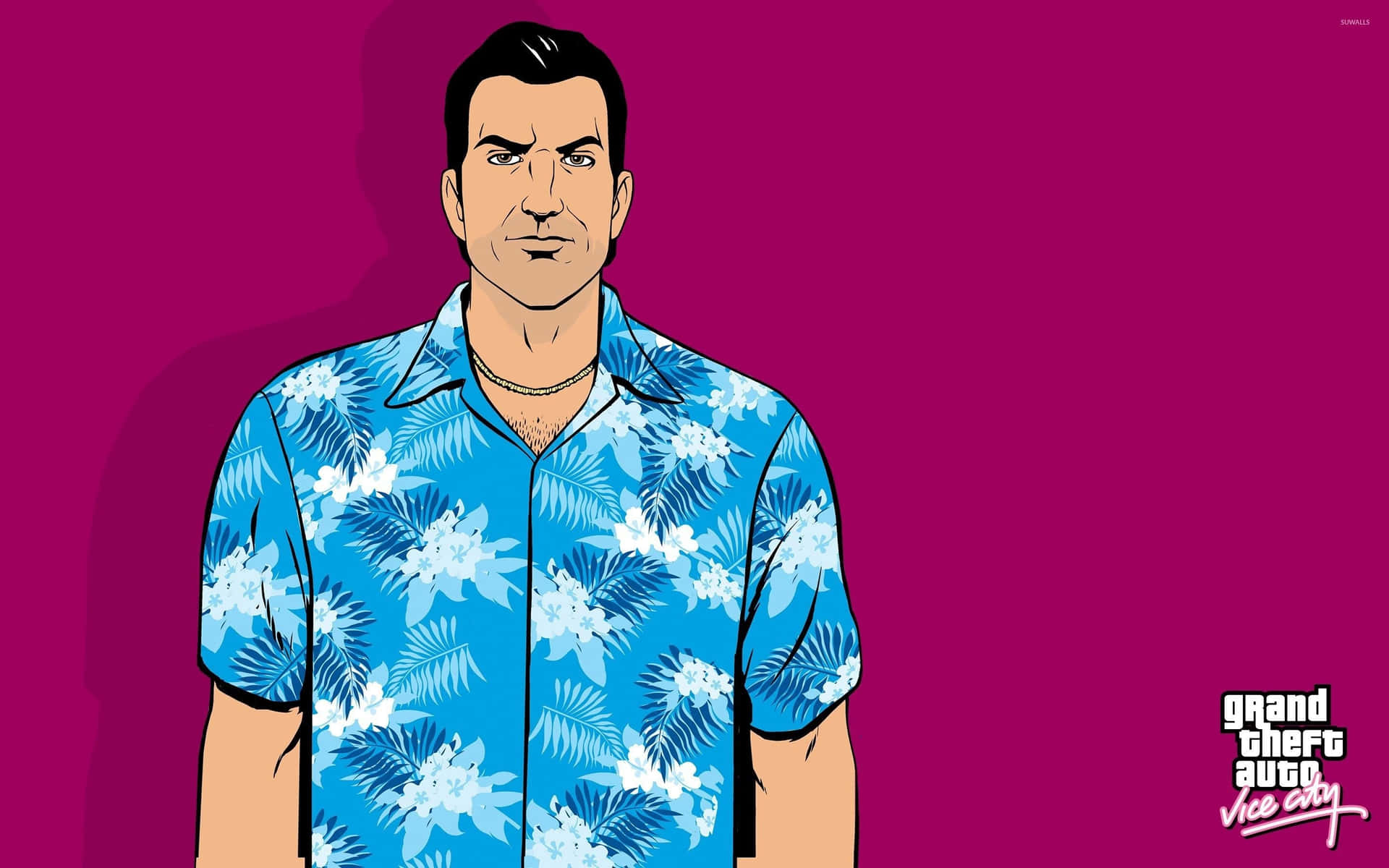 A Man In A Hawaiian Shirt Is Standing In Front Of A Purple Background Background