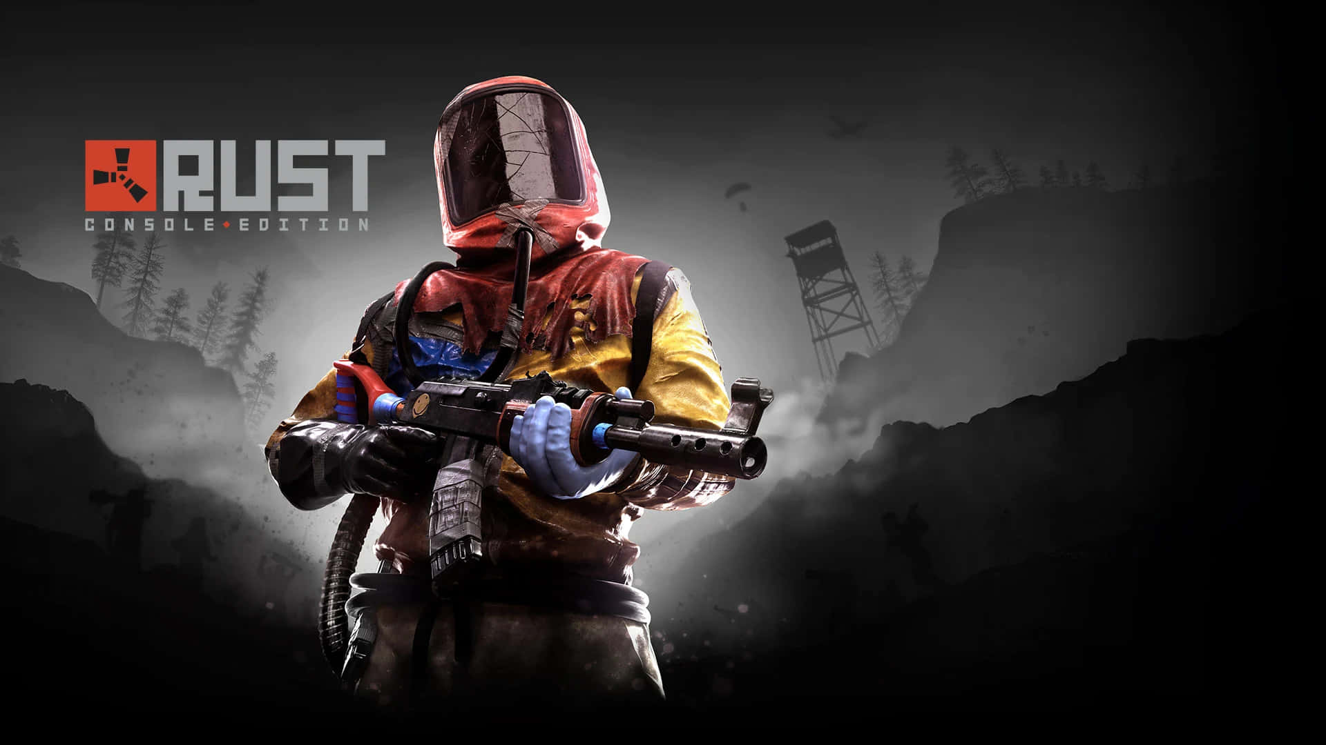 A Man In A Helmet Is Holding A Gun Background