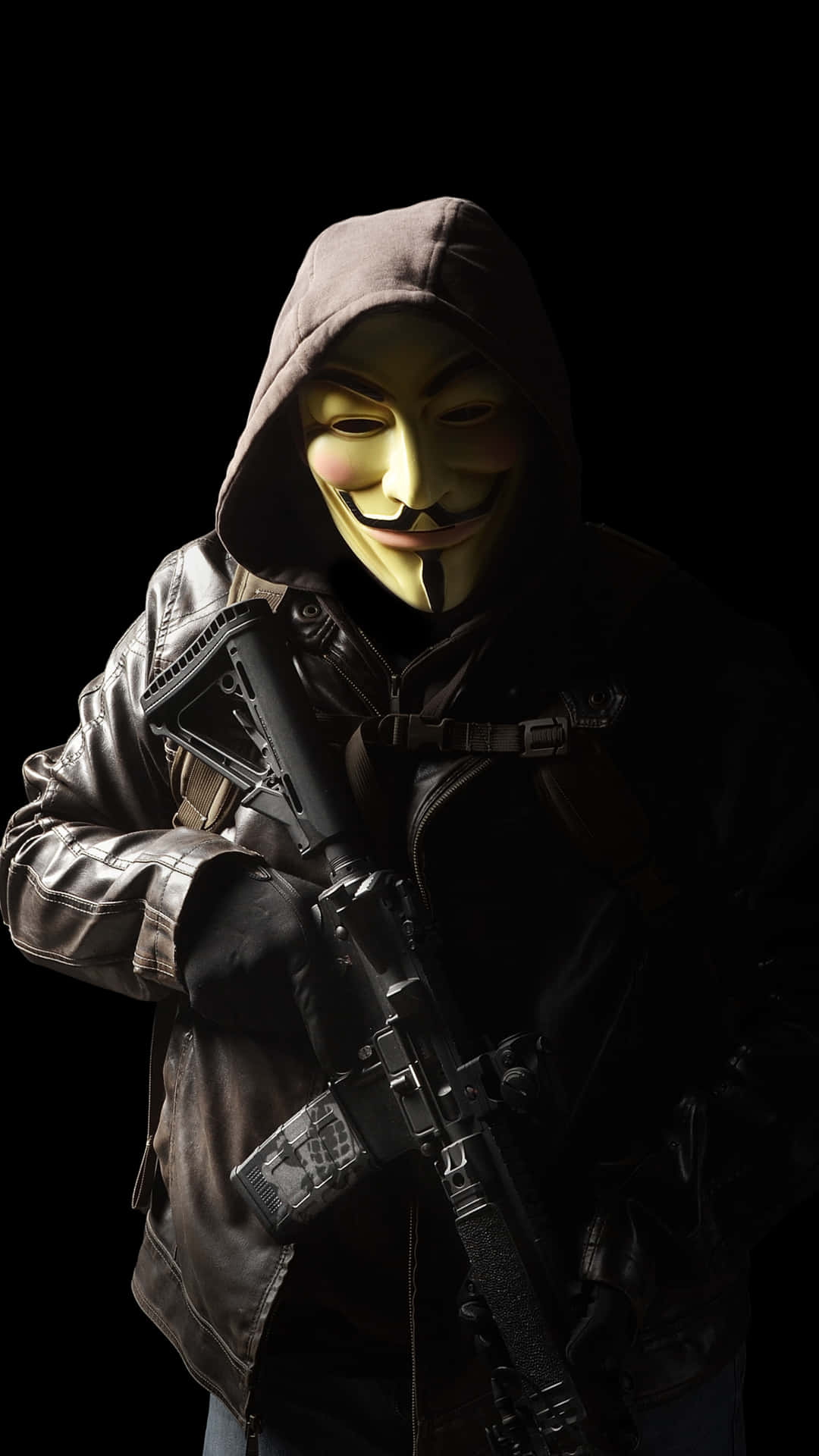 A Man In A Hoodie Holding A Gun Background