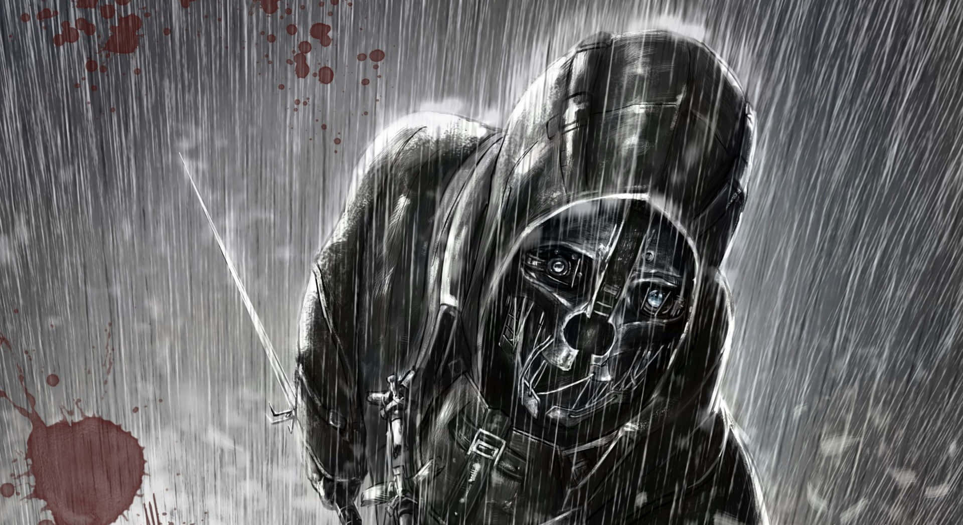 A Man In A Hoodie Is Holding A Knife In The Rain Background